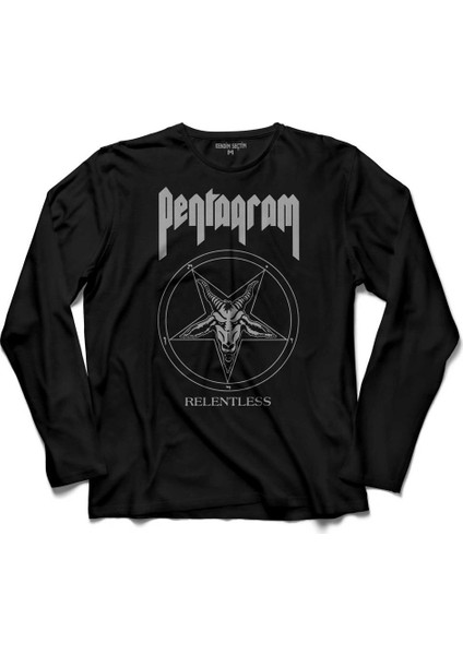 Pentagram Relentess Logo Doom Metal Bands Uzun Kollu Tişört