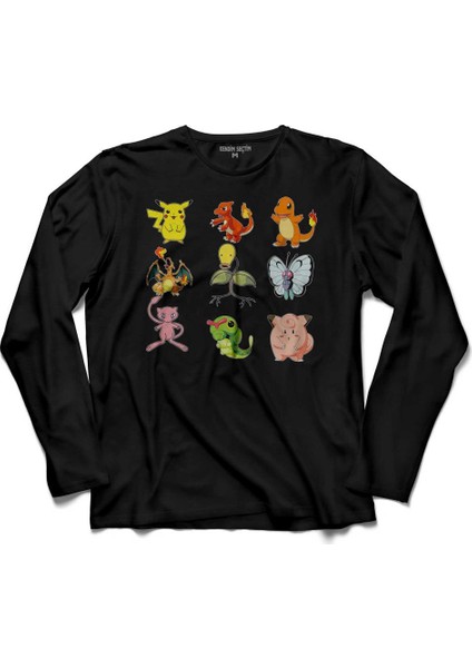 Pokemon All Tüm Karakterler Pikachu Uzun Kollu Tişört