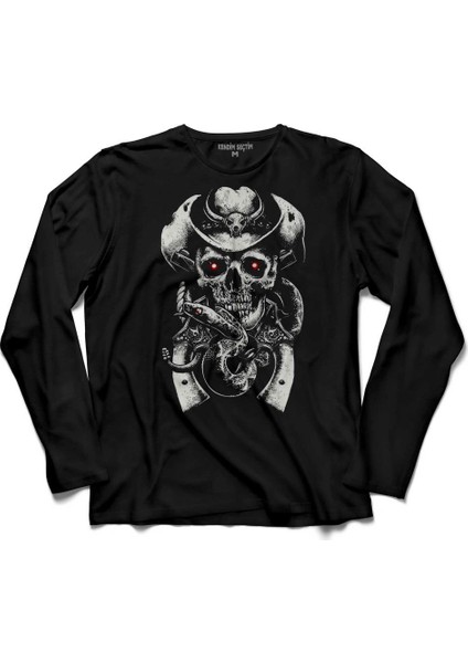 Skull Fear Hat Guns Snake Kovboy Kuru Kafa Uzun Kollu Tişört