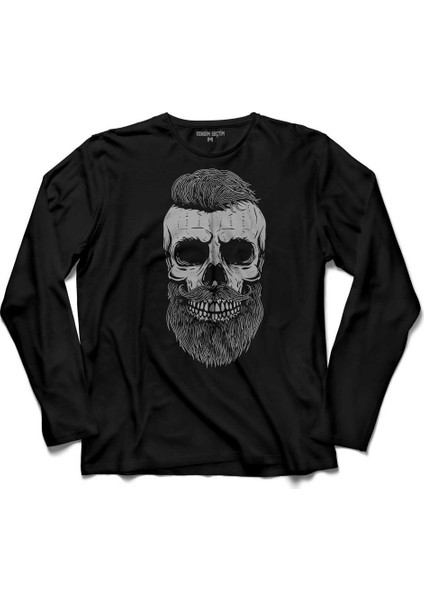 Skull Kuru Kafa Sakal Biyik Korsan Silüeti Uzun Kollu Tişört