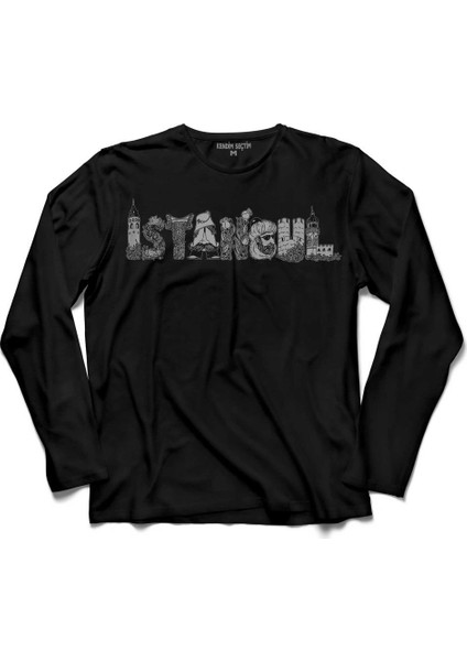 Tarihi Istanbul Silüet Tasarim Osmanli Uzun Kollu Tişört