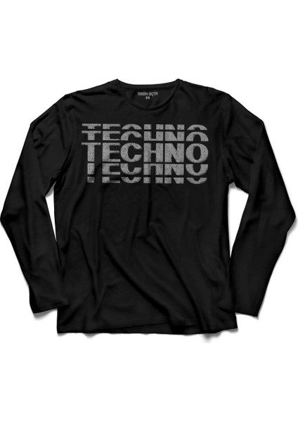 Techno Tekno Music Hard Müzik Logo Uzun Kollu Tişört