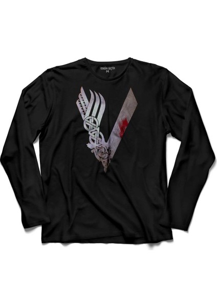 The Vikings Vikingler Logo Ragnar Lothbrok Uzun Kollu Tişört