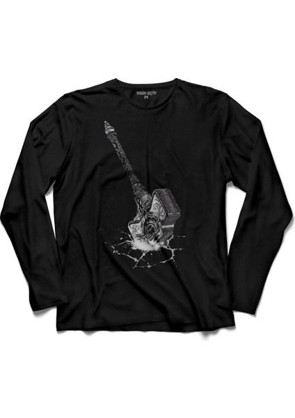 Thor Hammer Mjöllnir Tokmak 3D Uzun Kollu Tişört