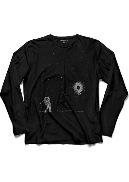 Uzayda Golf Oyun Astronot Cosmos Galaksi Uzun Kollu Tişört