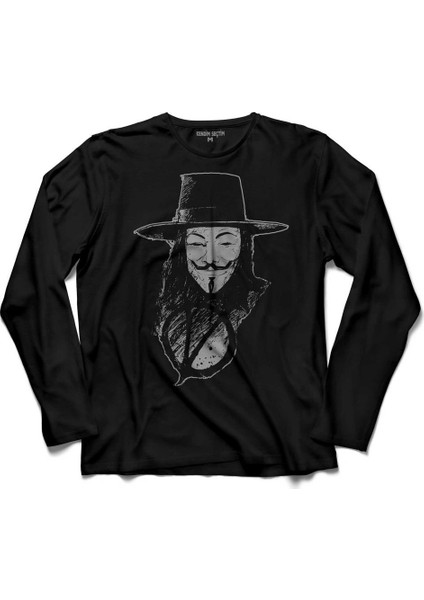 V For Vendetta Vandeta Silüet Logo Uzun Kollu Tişört
