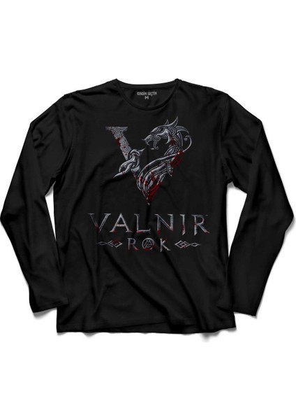 Vikings Blood Logo Skull Head Vikingler 2 Uzun Kollu Tişört