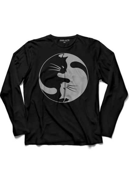 Ying Yang Black Hipster Cat Kara Kedi Uzun Kollu Tişört