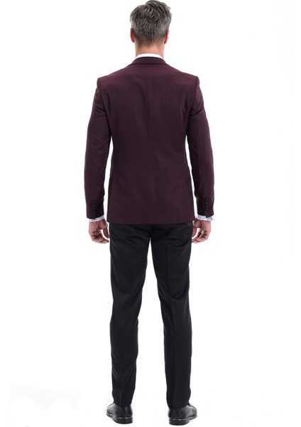 Broadway Slim Fit Yelkli Damatlık Takım Elbise Bordo