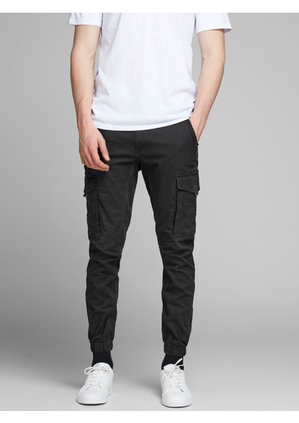 Jack & Jones 12139912_Jjipaul J Normal Bel Normal Kalıp Düz Siyah Erkek KargoPantolon