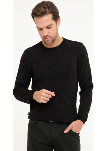 Erkek Siyah Slim Fit Bisiklet Yaka Triko Kazak 50209916-VR046