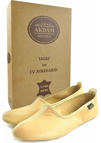 Akdam Deri Hac Umre Tavaf Patiği ve Ev Ayakkabısı Krem