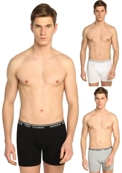 Düz Renk Penye Likralı Erkek Boxer 6'lı Paket