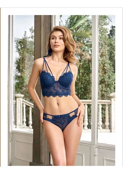 Dantelli Destekli İp Detaylı Sütyen Takımı