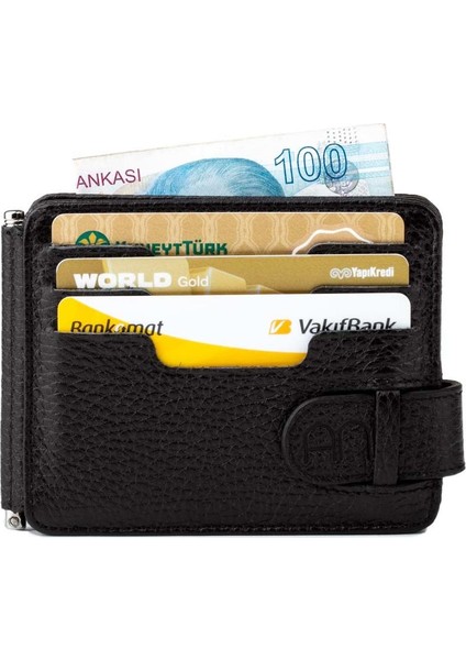 Hakiki Deri Çift Taraflı Para Tokalı Erkek Kartlık Cüzdan Siyah modelleri