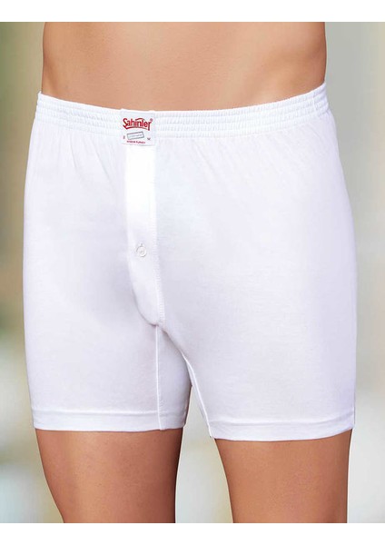 Beyaz Pamuklu Önden Düğmeli Erkek Boxer 6'lı Ekonomik Paket ME010