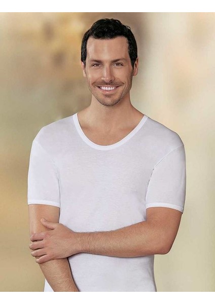 Beyaz Bisiklet Yaka Kısa Kollu Erkek Atlet 6'lı Ekonomik Paket ME001