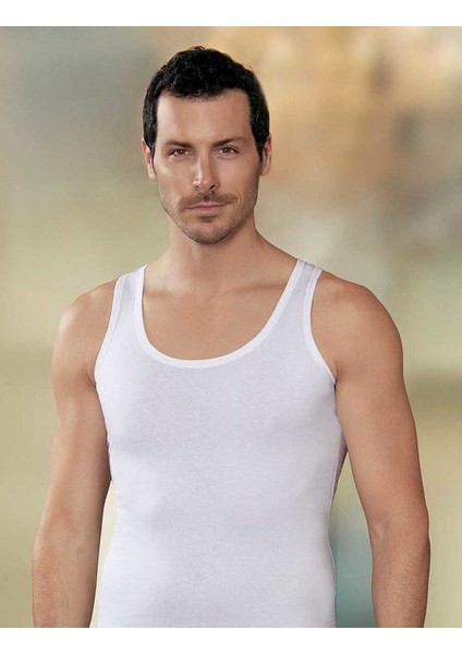 Beyaz Kalın Askılı Sporcu Kesim Erkek Atlet 6'lı Ekonomik Paket ME030