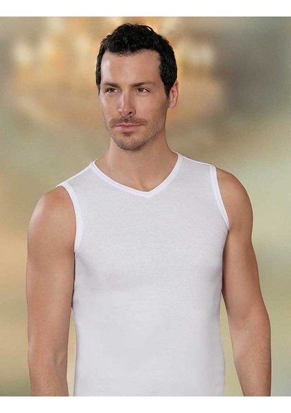 Beyaz V Yaka Kolsuz Ribana Atlet ME033