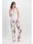 Flowers of Summer Ekru Kadın Askılı Saten Pijama Takımı - Sabahlık 3'lü Takım 2