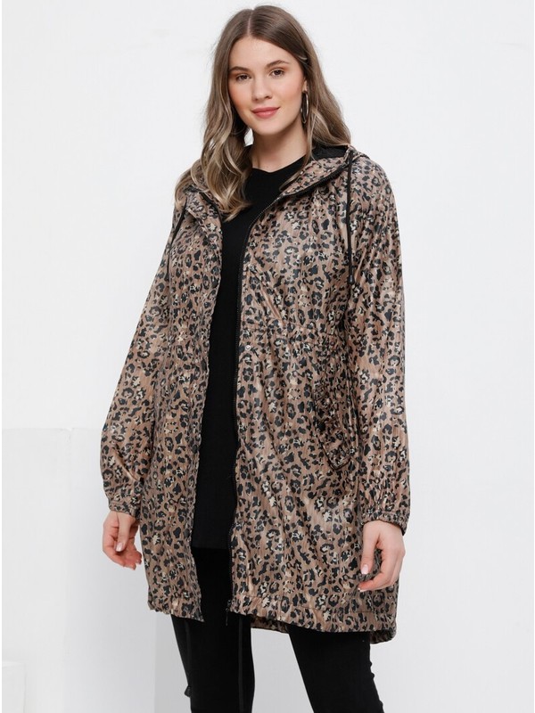 Alia Leopar Desenli Fermuarli Yagmurluk Mont Kahverengi Fiyati