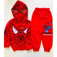 Spider Spiderman Eşofman Takımı Örümcek Adam Kostümü Maskeli Kapüşonlu