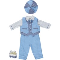 Ponpon Baby 5 Parça Yelekli Lüks Erkek Bebek Mevlütlük, Düğünlük Set – Mavi
