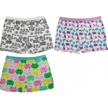 Gümüş 3072 6'lı Paket Emprime Likralı Kız Çocuk Boxer