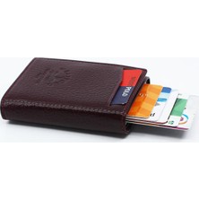 West Polo Deri Mekanizmalı Para Gözlü Erkek Cüzdan Kartlık Bordo