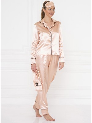 For You Moda 7'li Siyah Biyeli Rose Gold Saten Pijama Takımı FM000073