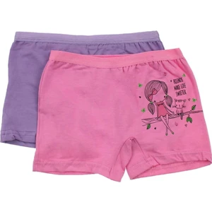 3069 2'li Paket Likralı Kız Çocuk Boxer