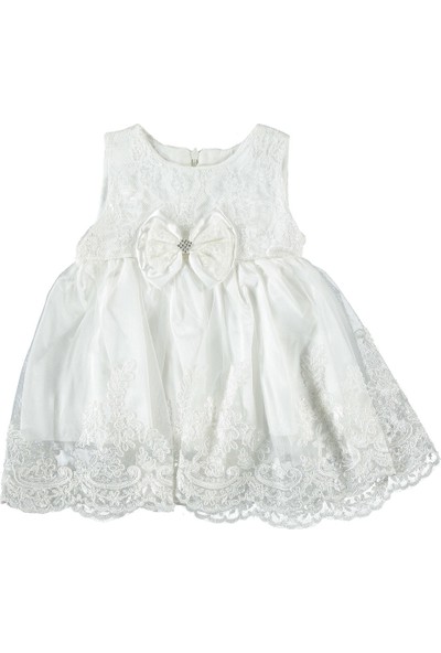 Ponpon Baby Kız Bebek 5 Parça Elbise Mevlütlük Takım, Düğün, Kına Elbisesi Ekru 0-6 Ay