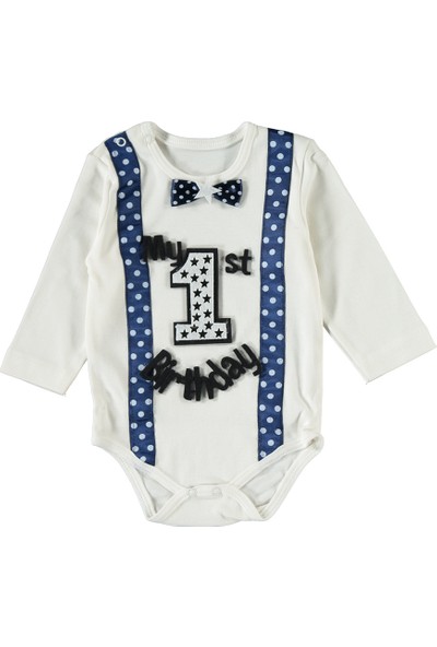 Ponpon Baby Birinci Yaş Günüm Erkek Bebek 4 Parça Kıyafet Seti Lacivert
