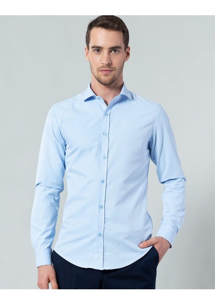 Slim Fit Mavi Erkek Gömlek