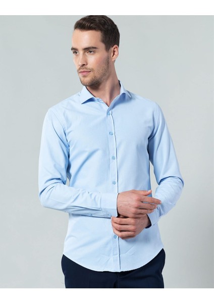Slim Fit Mavi Erkek Gömlek