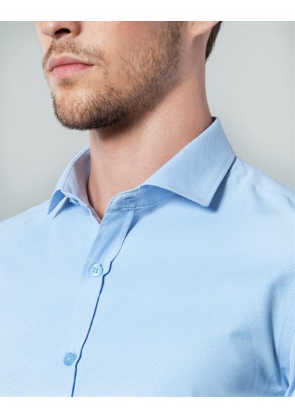 Slim Fit Mavi Erkek Gömlek