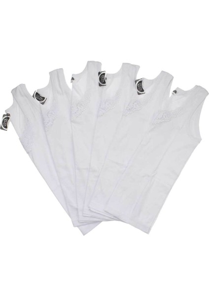 3011 6'lı Paket Kadın Ribana Geniş Askılı Güpürlü Atlet