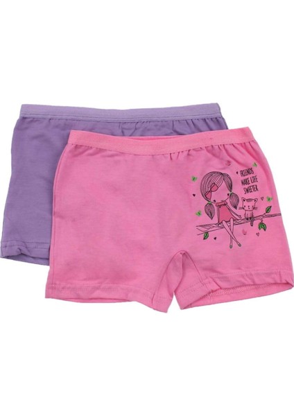 3069 2'li Paket Likralı Kız Çocuk Boxer