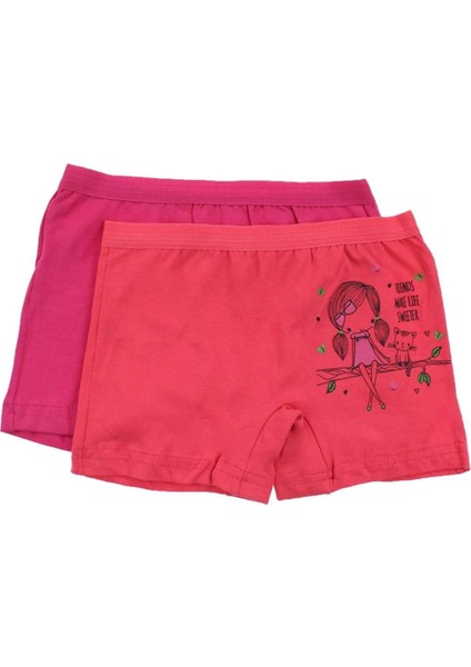 3069 2'li Paket Likralı Kız Çocuk Boxer
