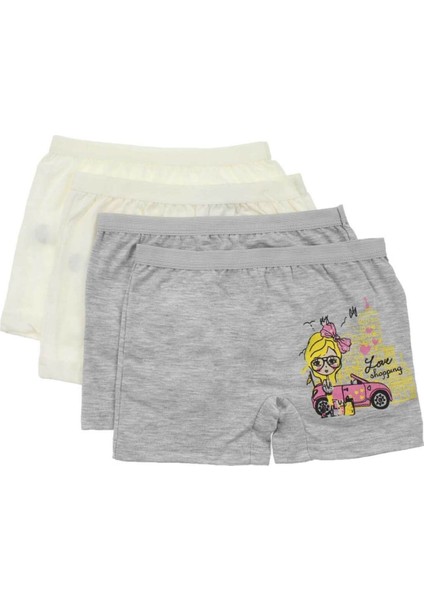 3069 4'lü Paket Elastan Kız Çocuk Boxer