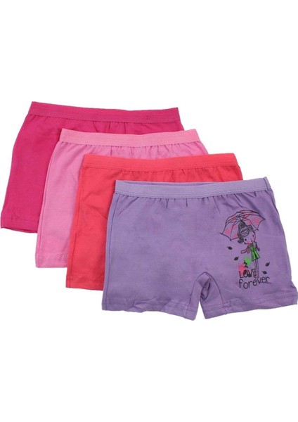3069 4'lü Paket Elastan Kız Çocuk Boxer