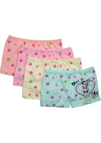 3069 4'lü Paket Elastan Kız Çocuk Boxer