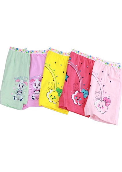 3'lü Paket Elastan Kız Çocuk Baskılı Külot Boxer Şort