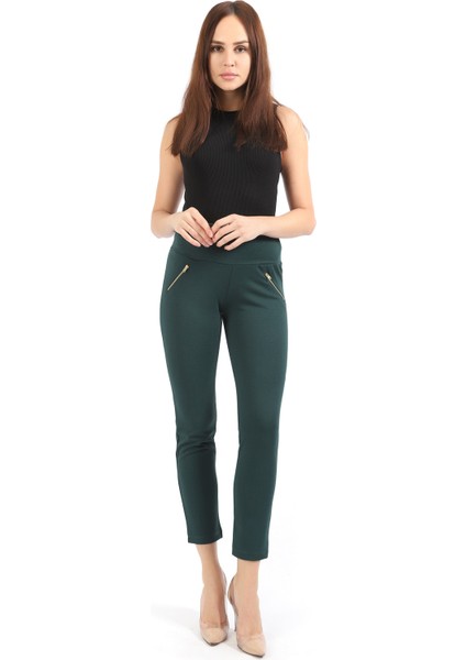 Kadın Süs Metal Fermuar Cepli Twin Krep Pantolon Pnt32348