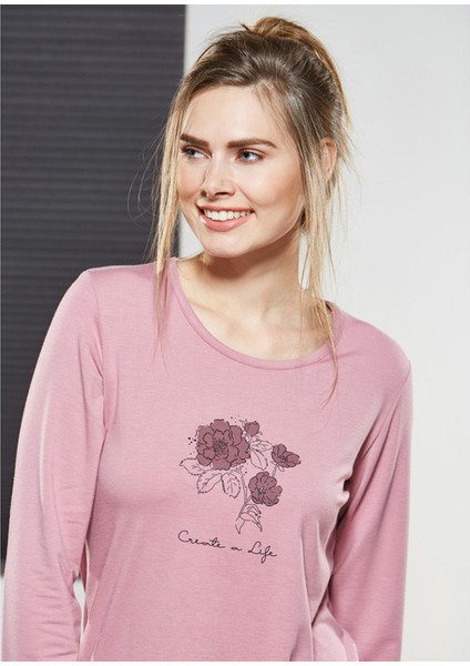 Kadın Yuvarlak Yaka Pijama Takımı Pjs21136