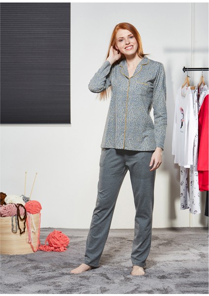 Kadın Düğmeli Pijama Takımı Pjs21141