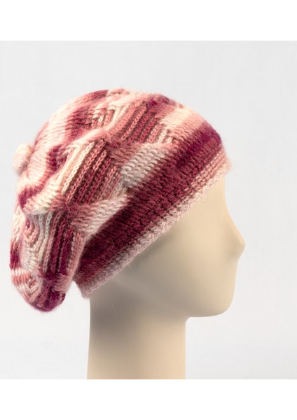 Pinkbear Özel Tasarım %100 Handmade El Örgüsü Yerli Üretim Yün Ressam Kadın Bere Şapka