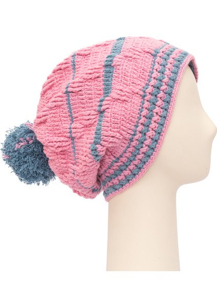 Pinkbear Özel Tasarım %100 Handmade El Örgüsü Yerli Üretim Outdoor Uzun Yün Kadın Bere Şapka