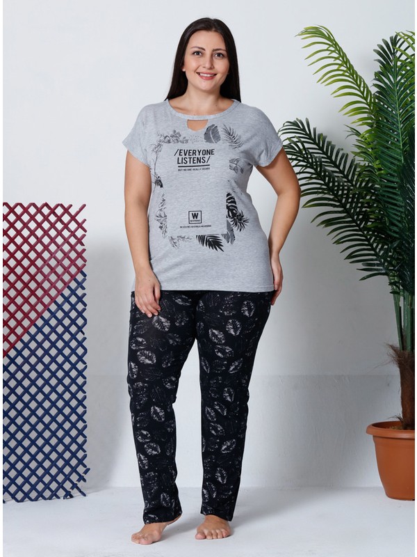 Siyah Inci Pamuklu Likrali Dugmeli Biyeli Pijama Takim Trendyol