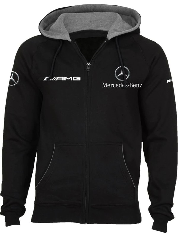 Zenkid Mercedes Amg Kapüşonlu Polar Tam Fermuarlı Siyah Sweatshirt M